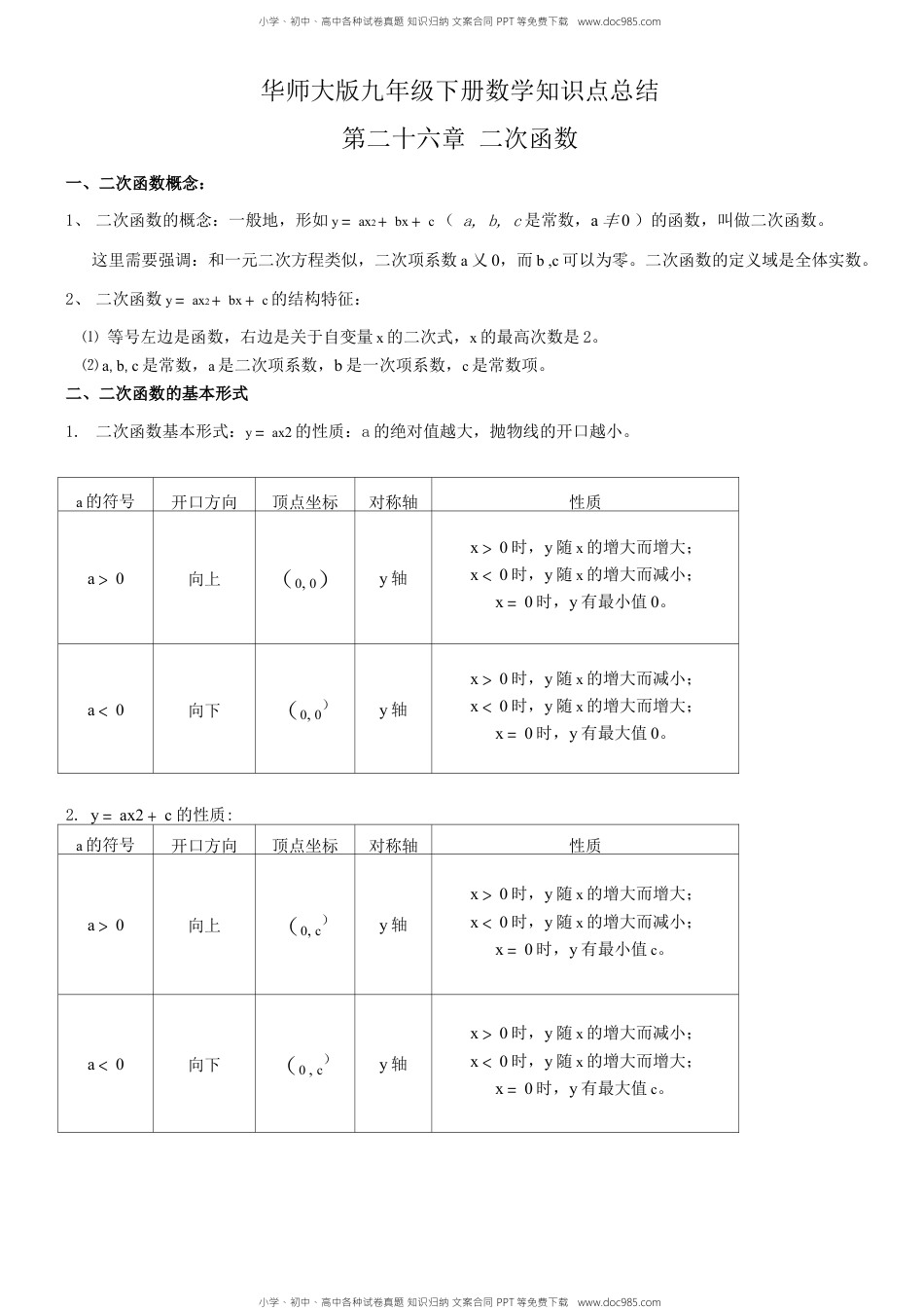 华师大版初三九年级下册数学知识点总结.doc