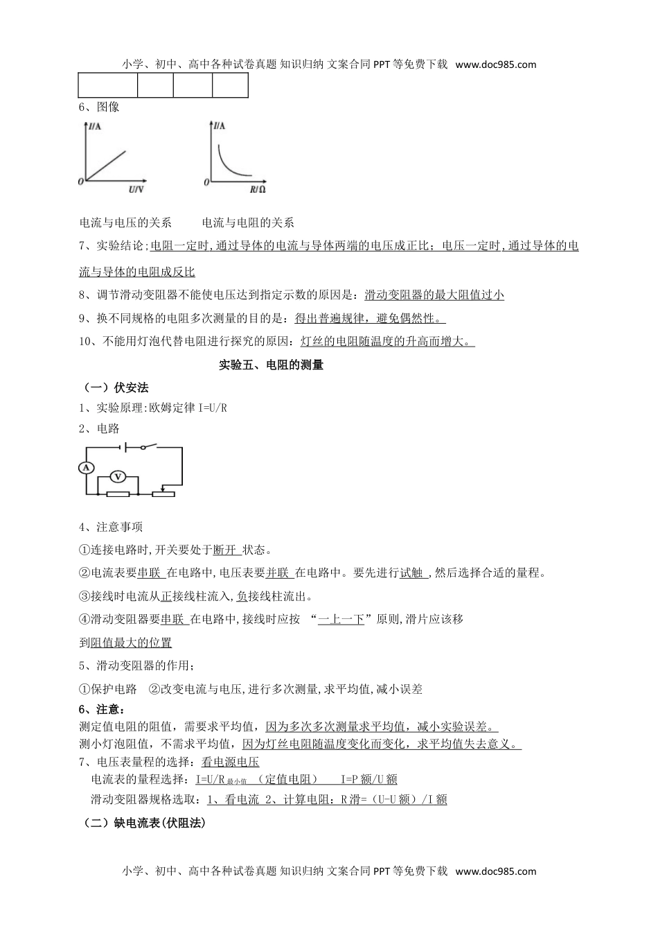 人教版九年级物理实验考点汇总.doc