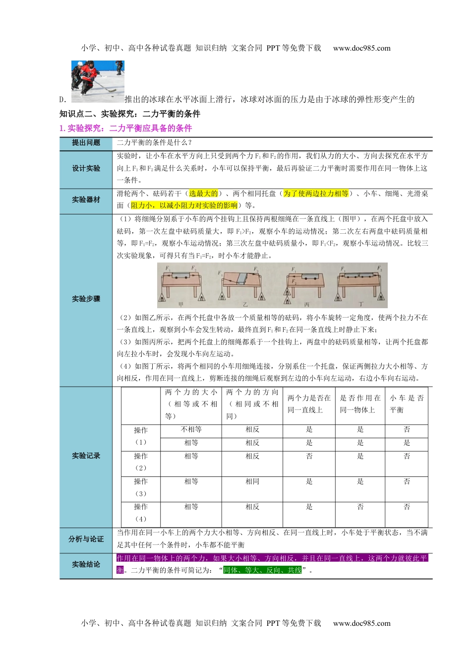 八年级物理下册同步练习8.2 二力平衡（学生版）-八年级物理下册同步精品讲义（人教版）.docx