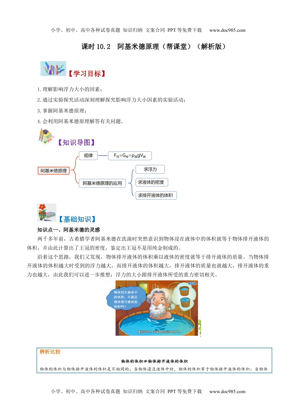 八年级物理下册同步练习10.2 阿基米德原理（教师版）-八年级物理下册同步精品讲义（人教版）.docx