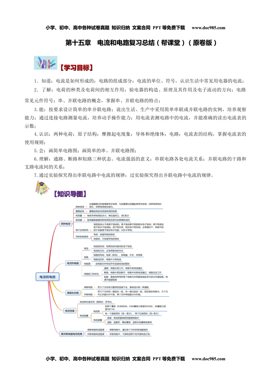 九年级物理全一册同步练习15.6 第十五章 电流和电路复习总结（学生版）-九年级物理全册同步精品讲义（人教版）.docx