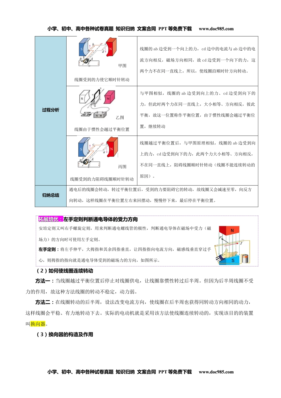 九年级物理全一册同步练习20.4 电动机（学生版）-九年级物理全册同步精品讲义（人教版）.docx