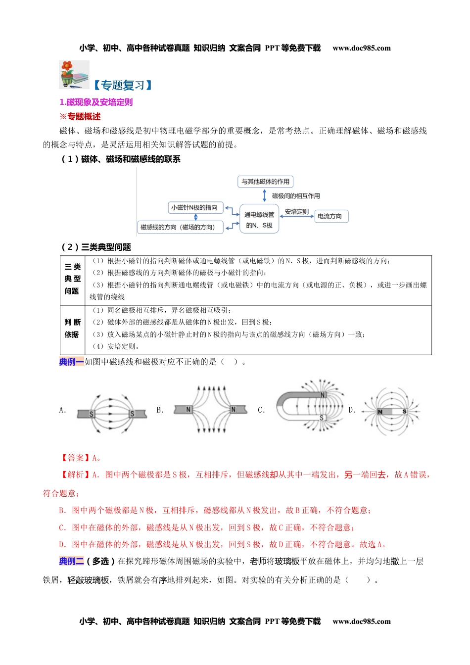 九年级物理全一册同步练习20.6 第二十章 电与磁复习总结（教师版）-九年级物理全册同步精品讲义（人教版）.docx