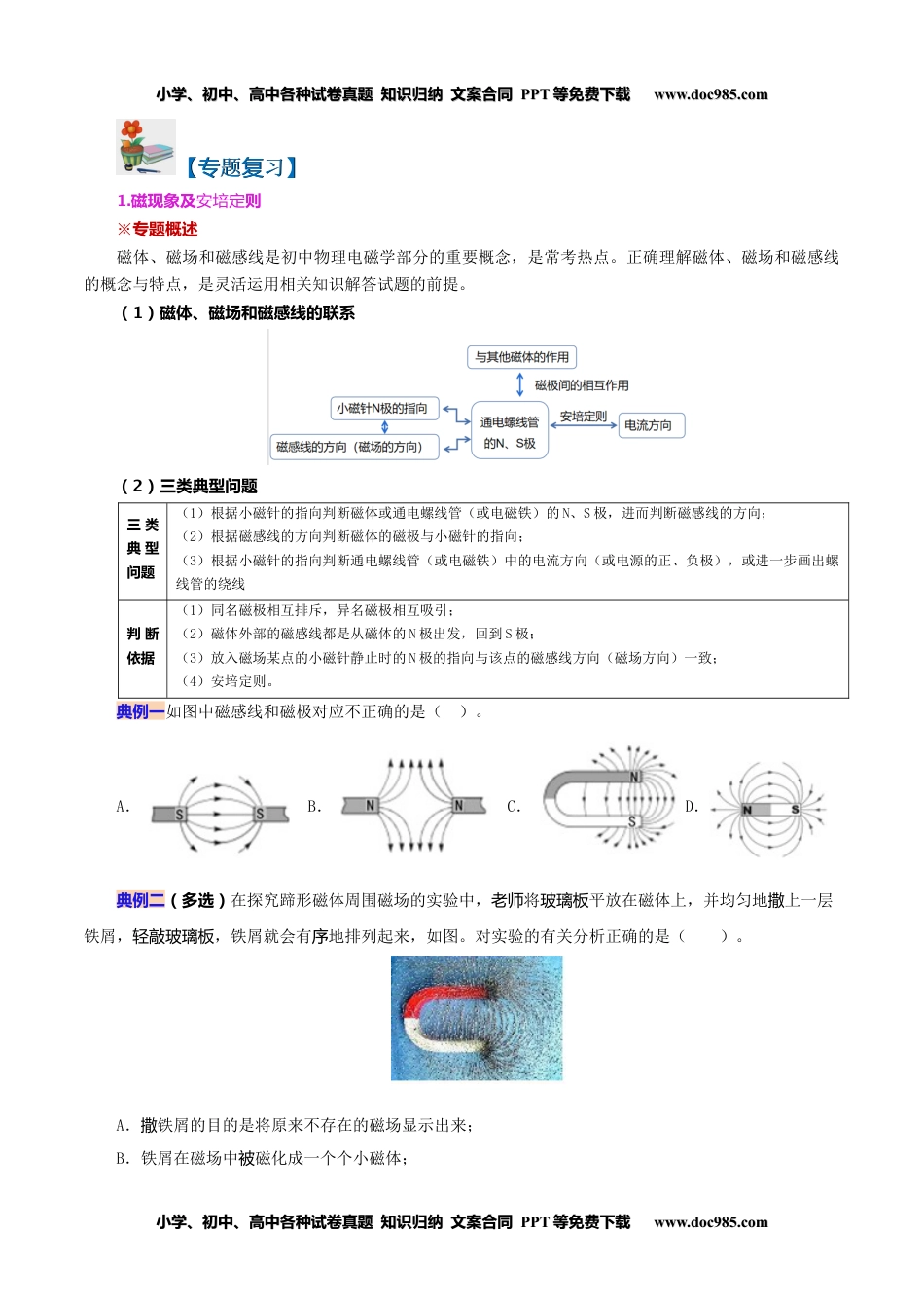 九年级物理全一册同步练习20.6 第二十章 电与磁复习总结（学生版）-九年级物理全册同步精品讲义（人教版）.docx