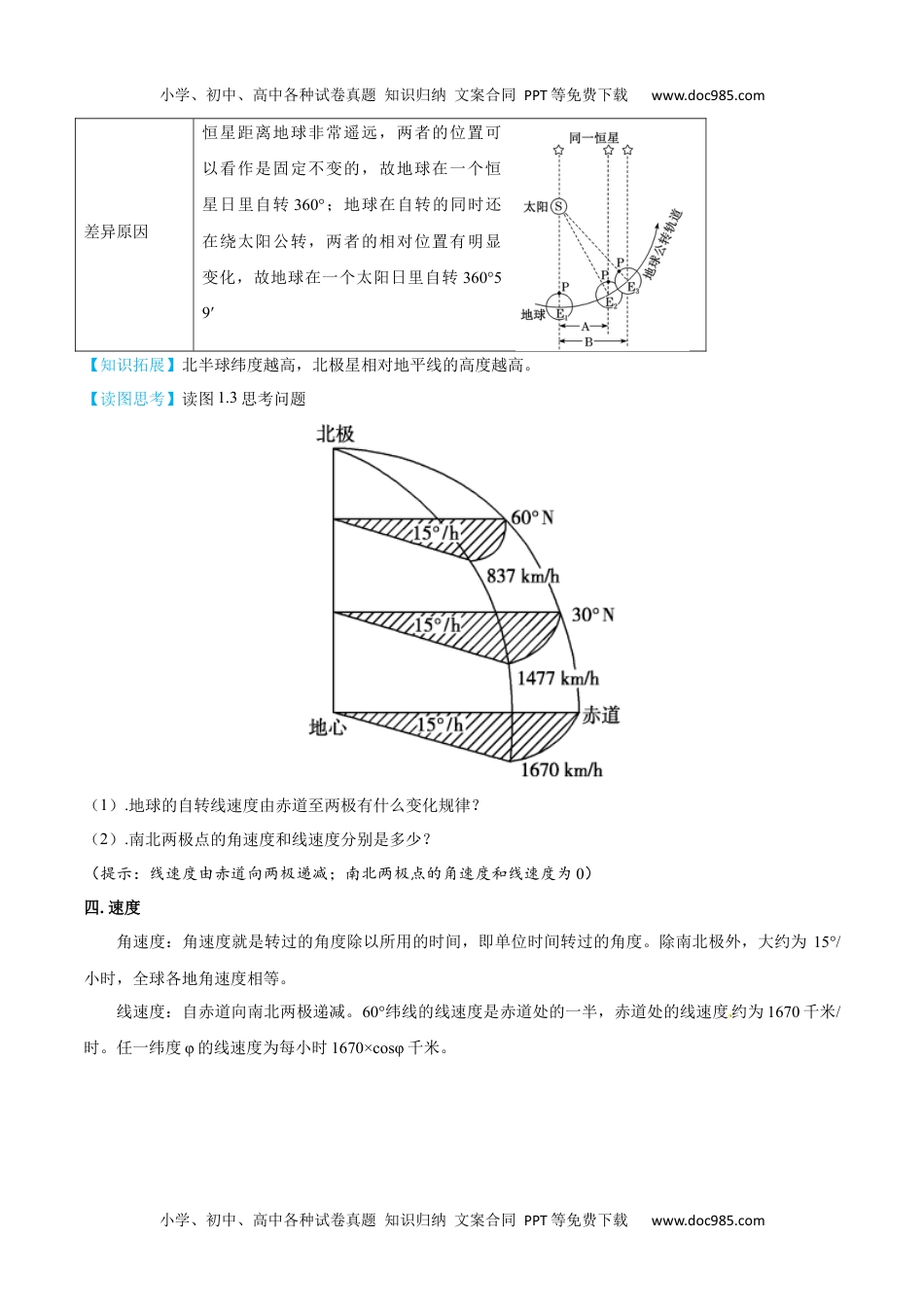 1.1 地球的自转和公转-【教师版】2023年高二地理同步精品讲义（选择性必修1）.docx