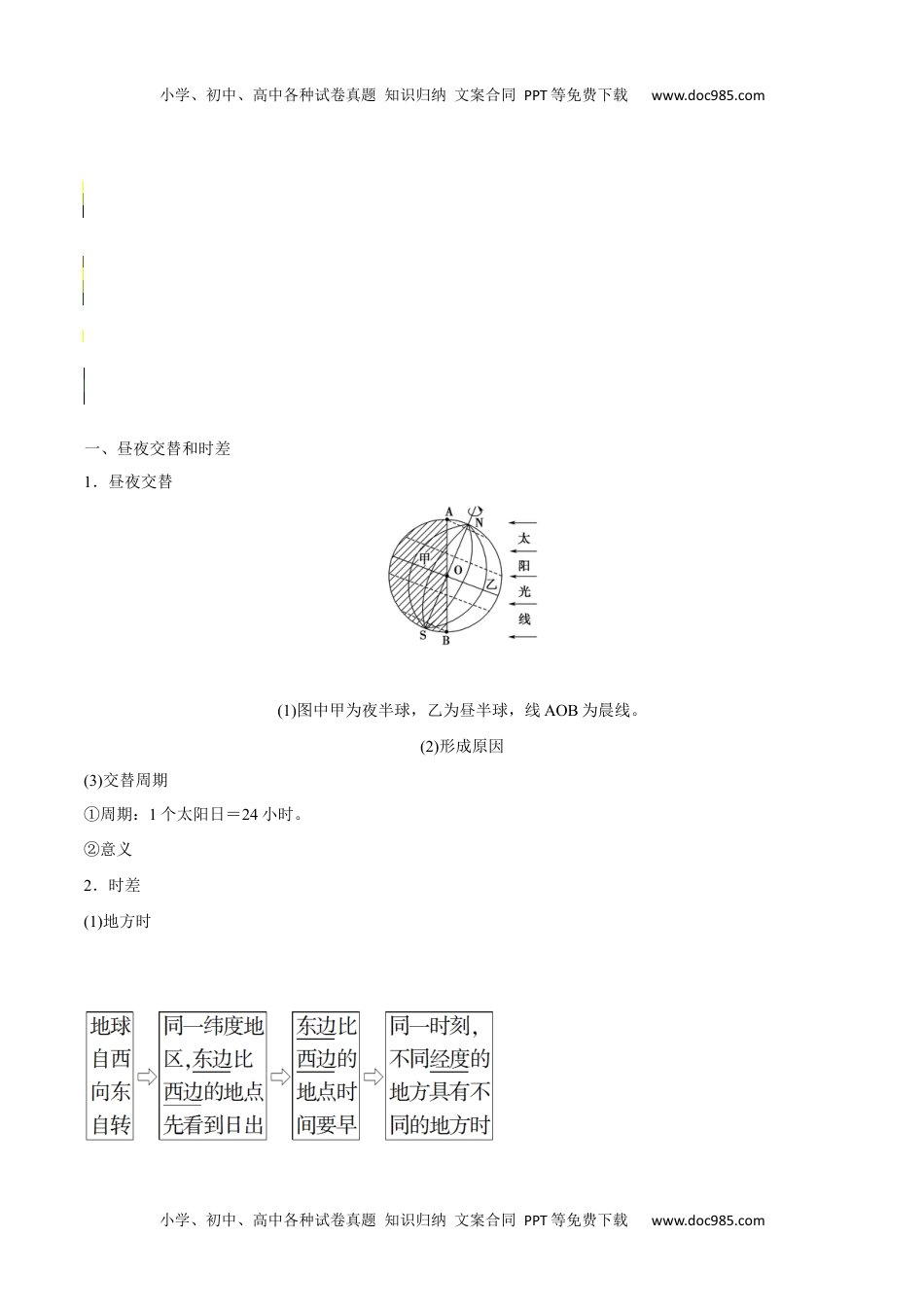 1.2 地球运动的地理意义-【学生版】2023年高二地理同步精品讲义（选择性必修1）.docx