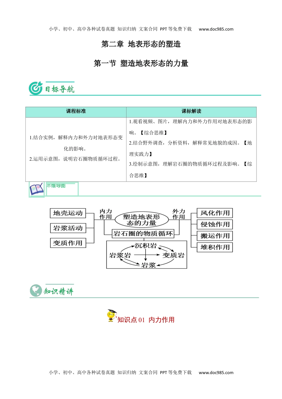 2.1 塑造地表形态的力量-【学生版】2023年高二地理同步精品讲义（选择性必修1）.docx