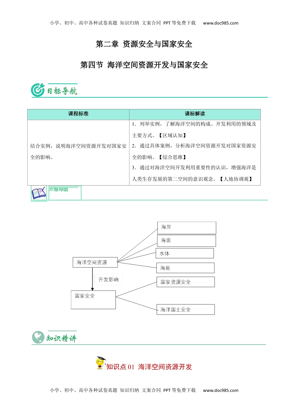 2023年高二地理同步精品讲义2.4 海洋空间资源开发与国家安全-【教师版】（选择性必修3）.docx