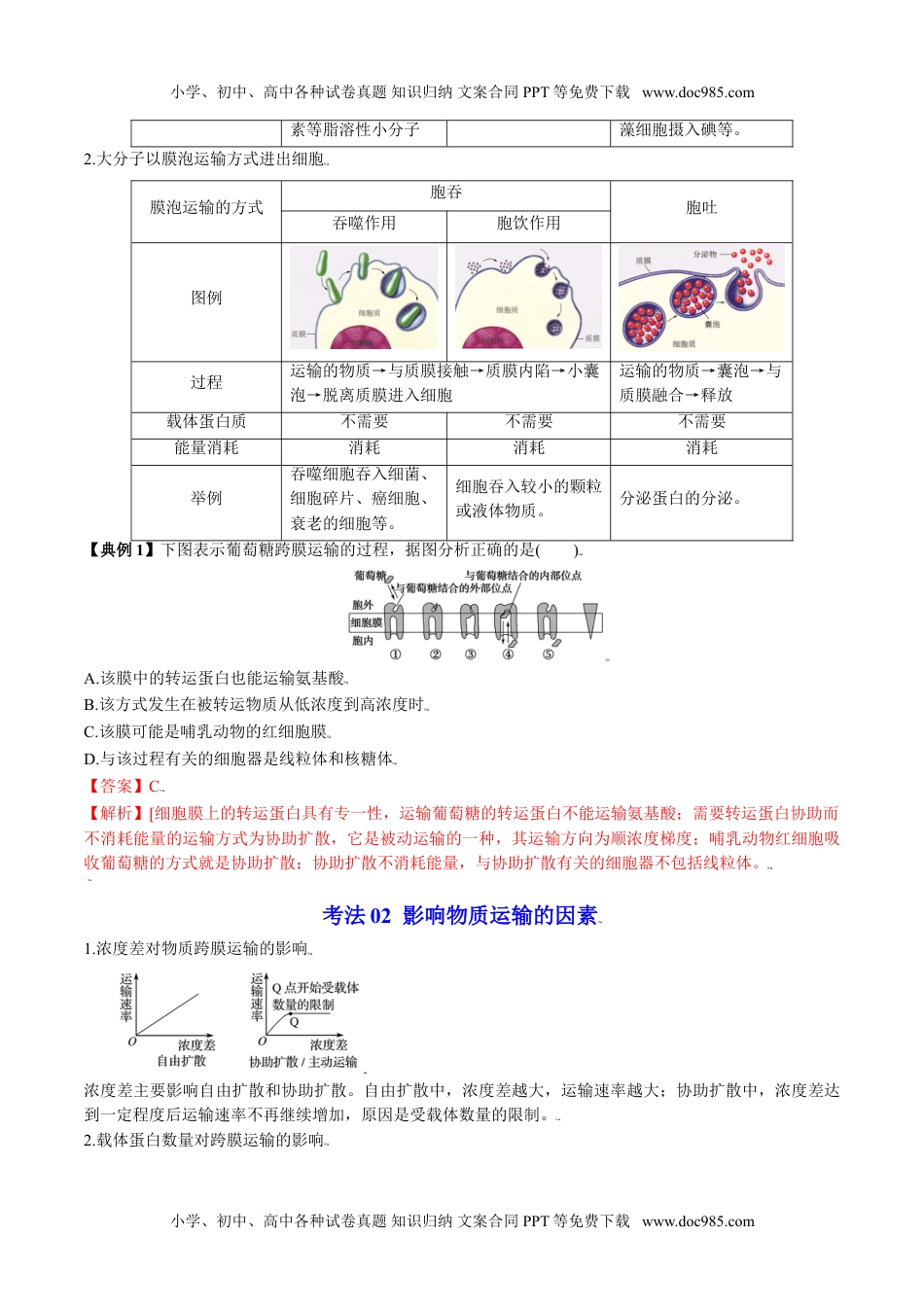 4.2 主动运输与胞吞、胞吐（教师版）-高一生物同步精品讲义（人教2019必修1）.doc