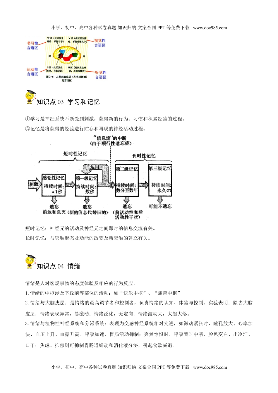 2.5 人脑的高级功能（教师版）-高二生物同步精品讲义（人教版2019选择性必修1）.doc