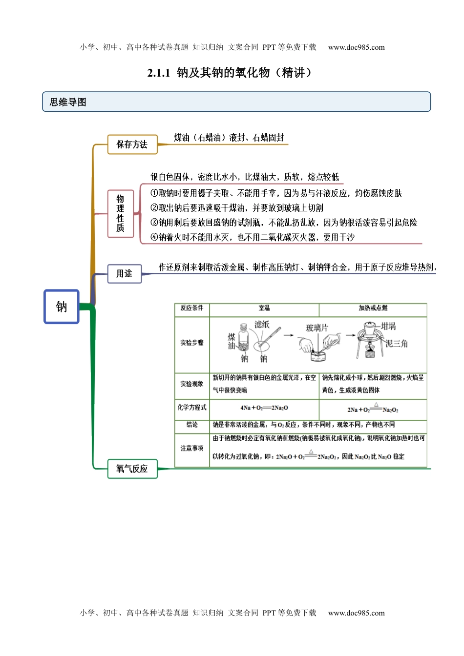 高中化学必修第一册同步试题2.1.1 钠及钠的氧化物(精讲）（解析版）.docx