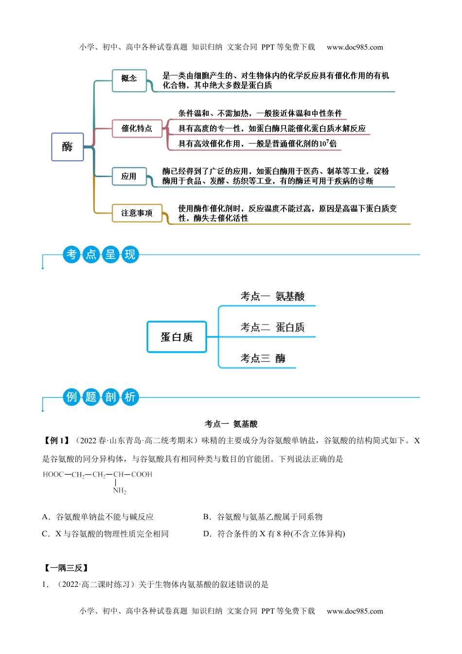 高中化学选择性必修3 同步试题4.2 蛋白质（精讲）（原卷版）.docx