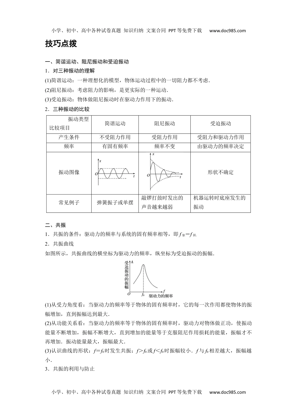 高中物理 选修第1册 新课改11 B受迫振动 共振 中档版.docx