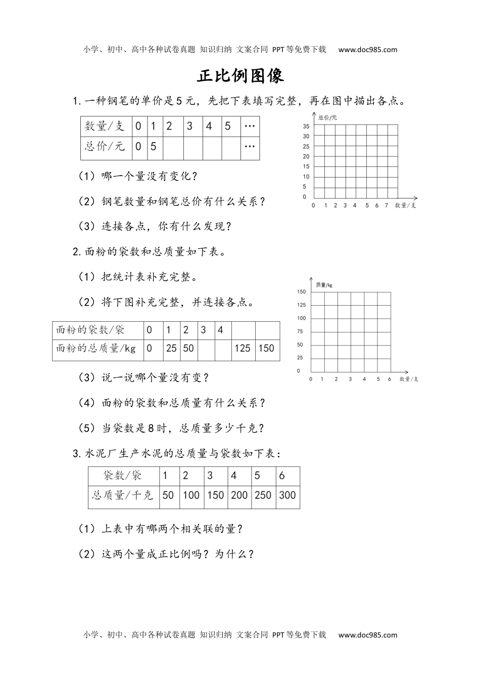 六年级下册数学小学课时练6.2  正比例图像.docx