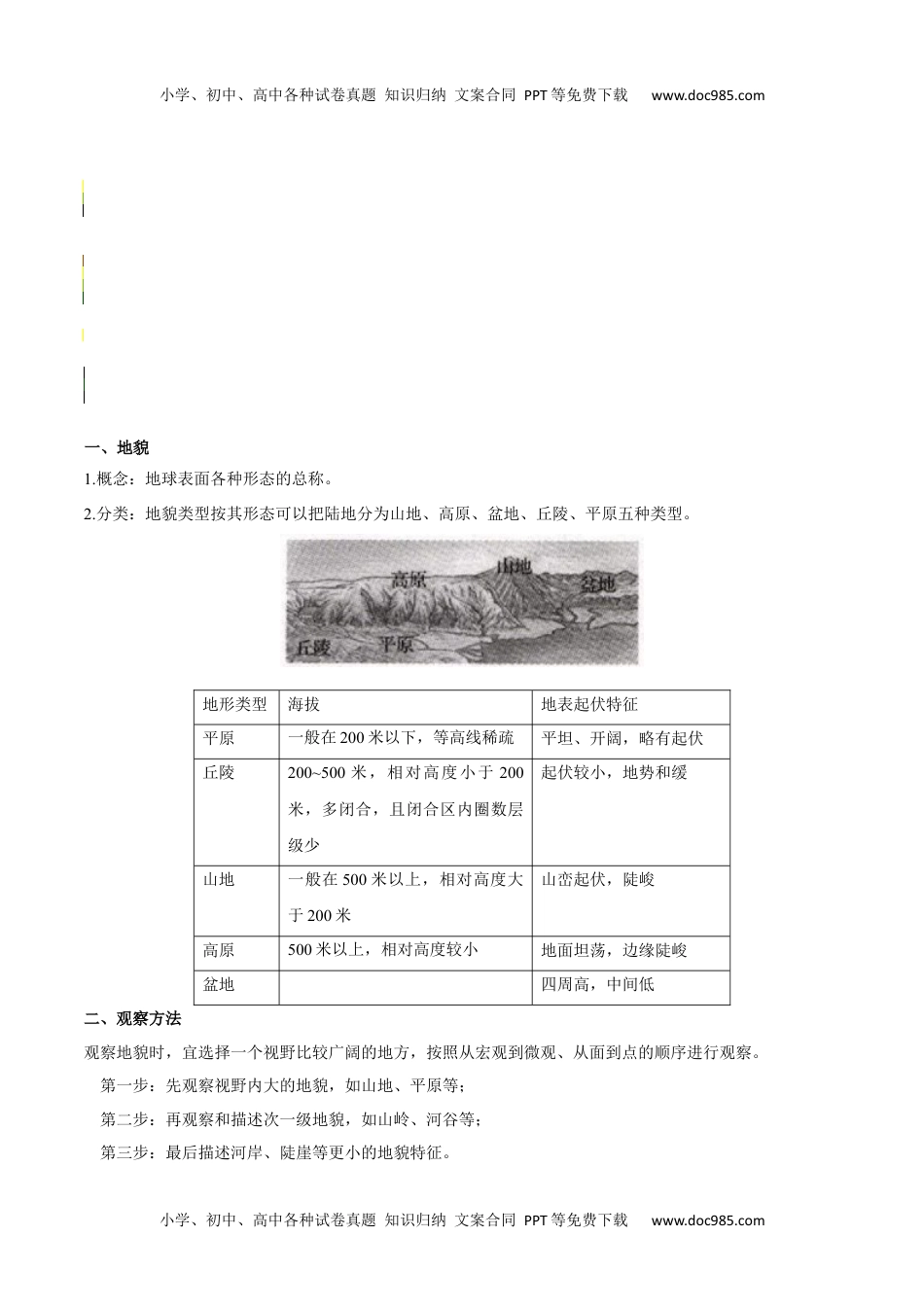 地貌的观察-【学生版】2023年高一地理同步精品讲义（必修一）.docx