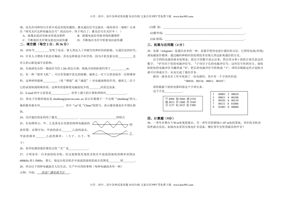 初中九年级物理二十一章-信息的传递-单元检测.doc