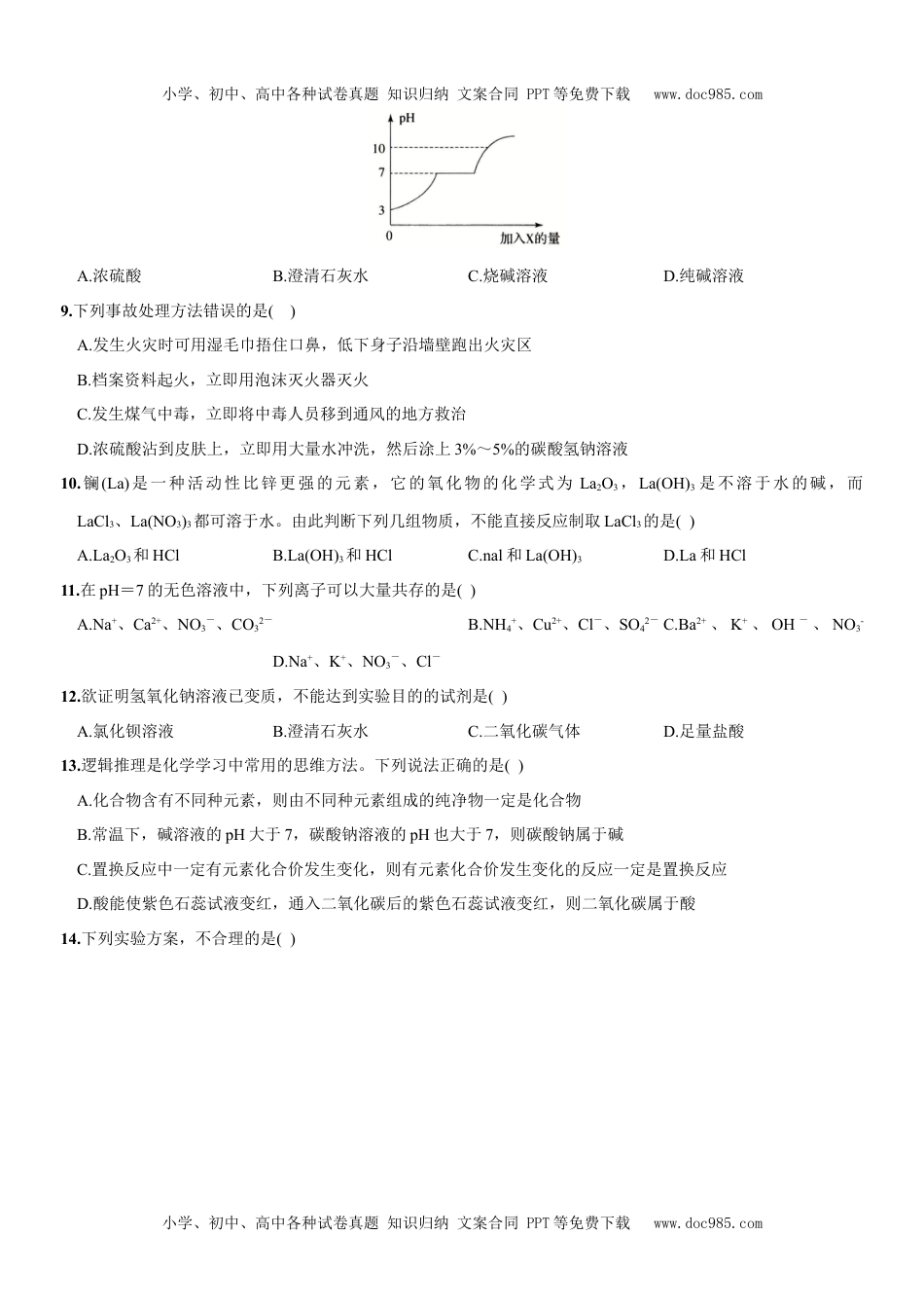 初中九年级化学下册第十一单元   盐  化肥（人教版）.docx