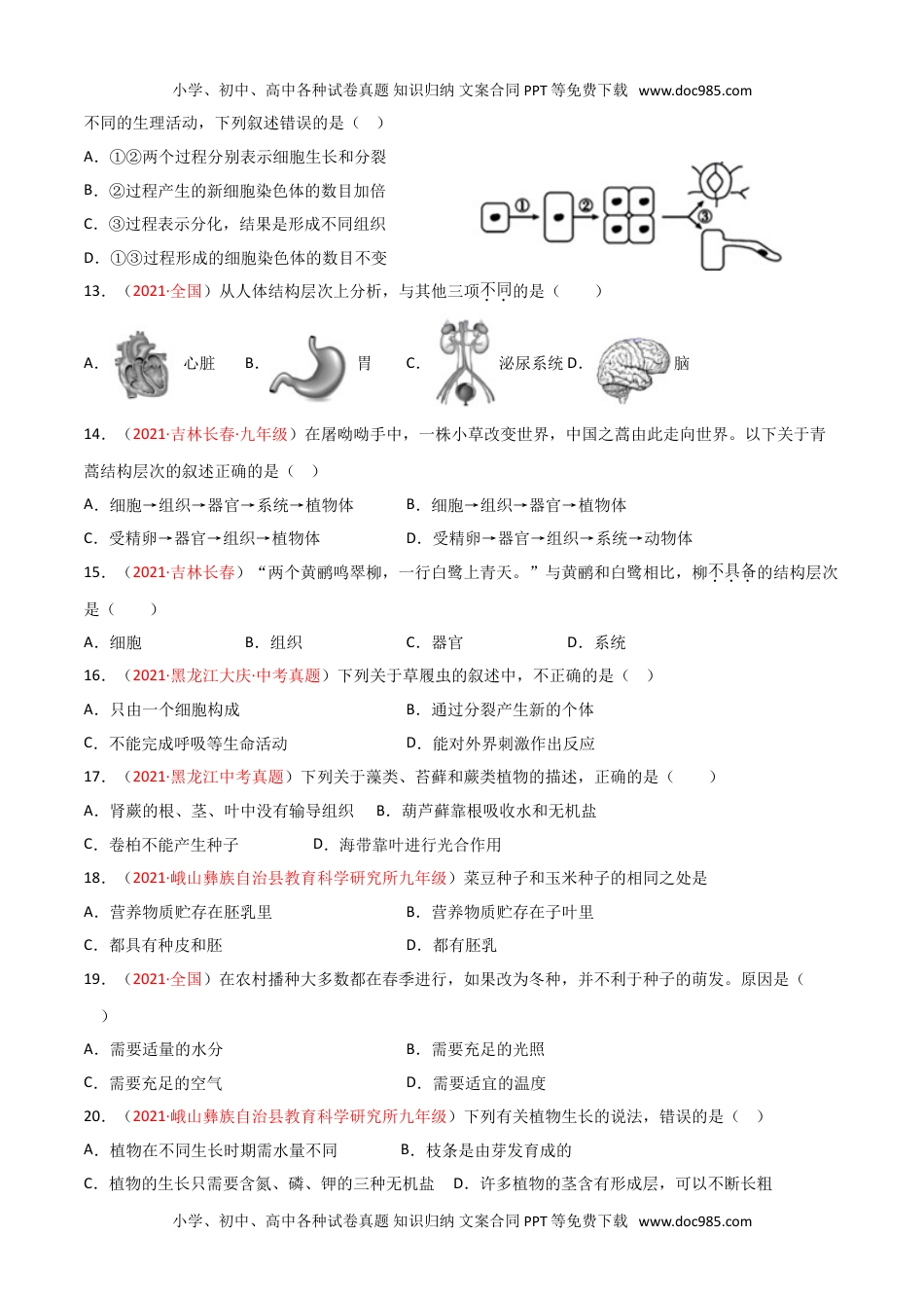 初中七年级生物上册期末测试（A卷·夯实基础）（原卷版） .doc