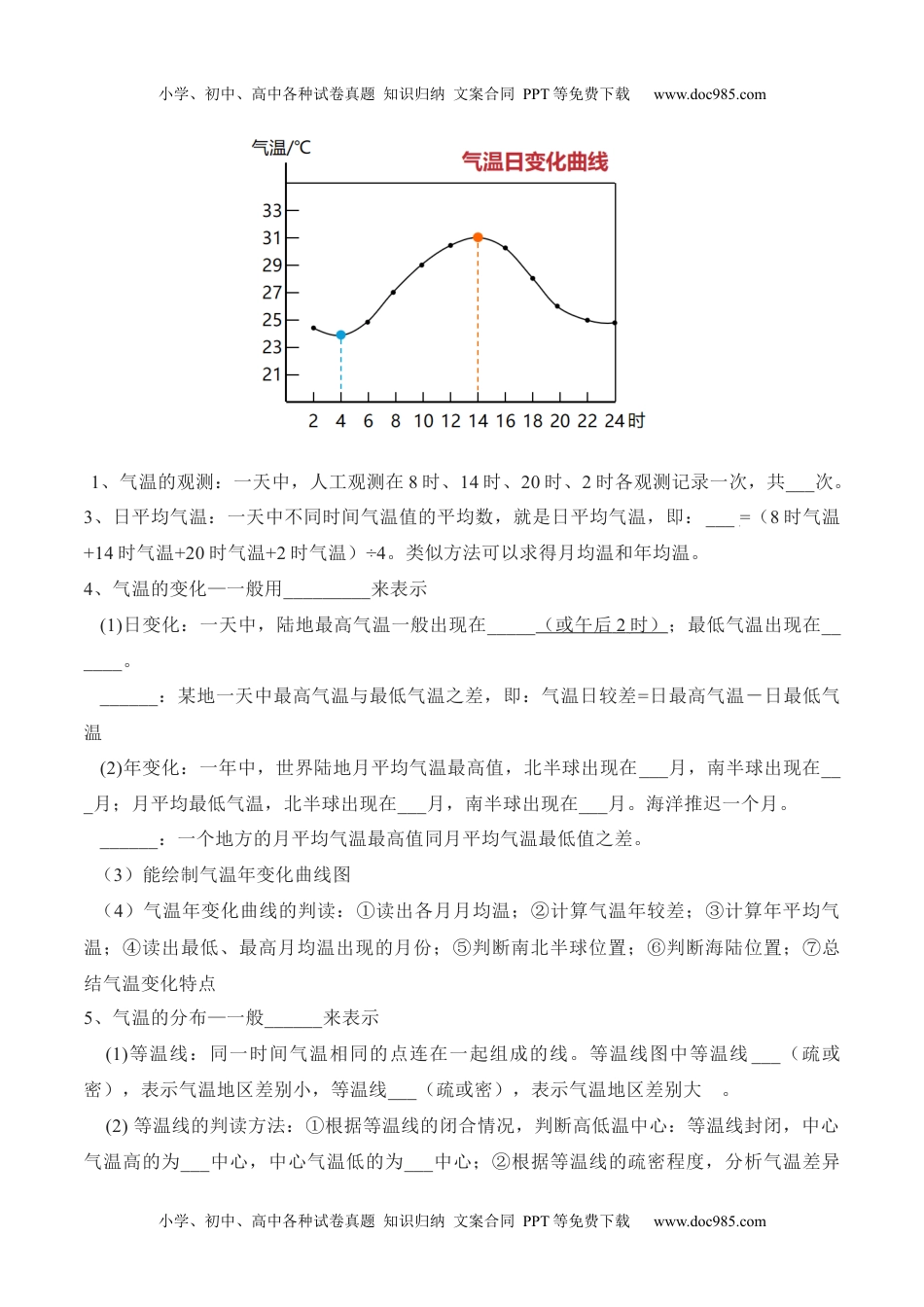 3.2 气温的变化与分布-2022-2023学年七年级地理上册课后培优分级练（人教版）（原卷版）.docx