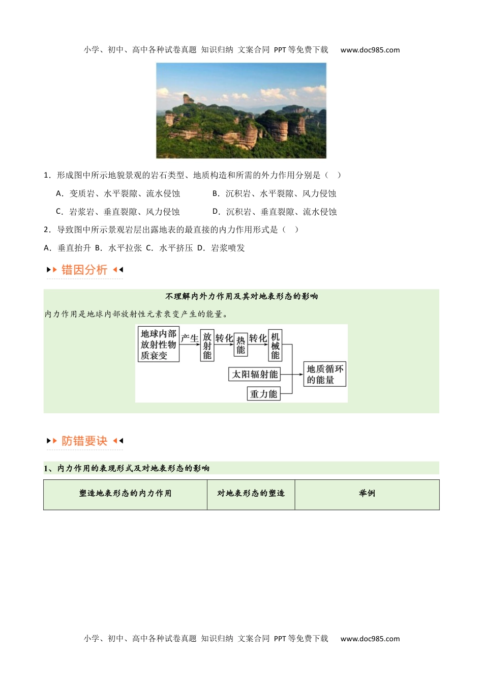 【高考地理】备战2024年（新高考专用）专题05地质地貌易错突破（4大易错）-备战2024年高考地理考试易错题（全国通用）（原卷版）.docx