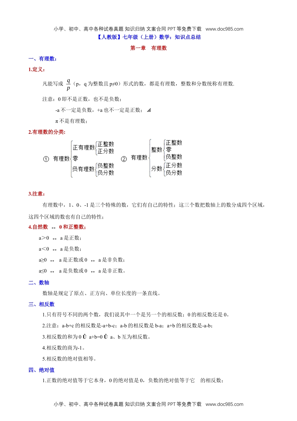 【人教】七上数学知识点汇总 (1).docx