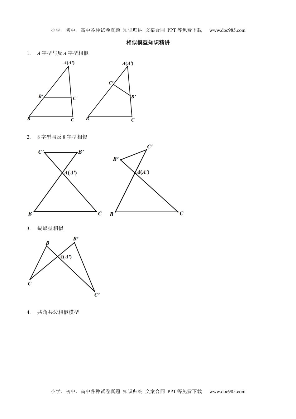 初中九年级数学专题09 相似模型（知识精讲）-冲刺2021年中考几何专项复习.docx