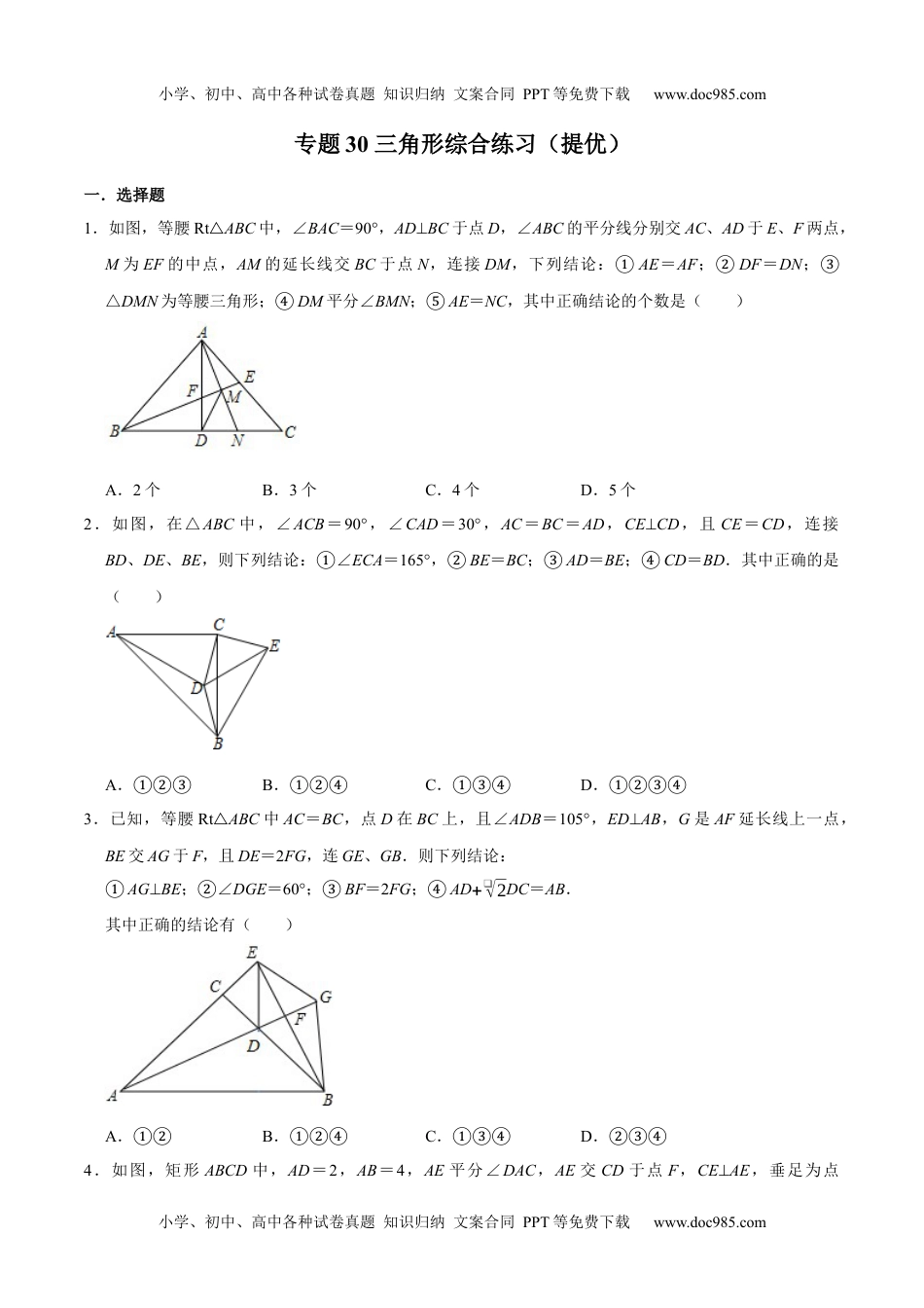 初中九年级数学专题30 三角形综合练习（提优）-冲刺2021年中考几何专项复习（原卷版）.docx