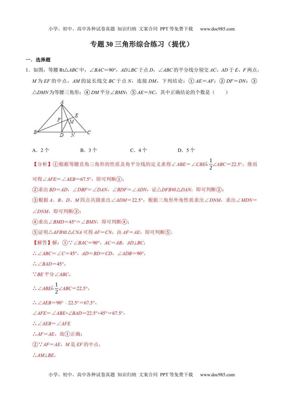 初中九年级数学专题30 三角形综合练习（提优）-冲刺2021年中考几何专项复习（解析版）.docx