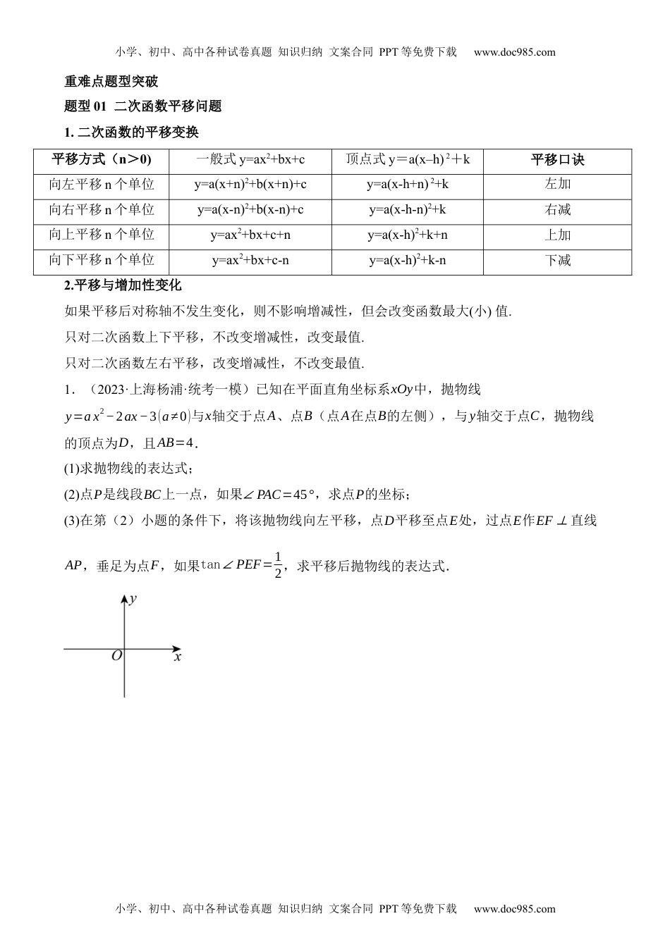 中考数学重难点04 二次函数中的平移、翻折、对称、旋转、折叠问题（5题型）.docx