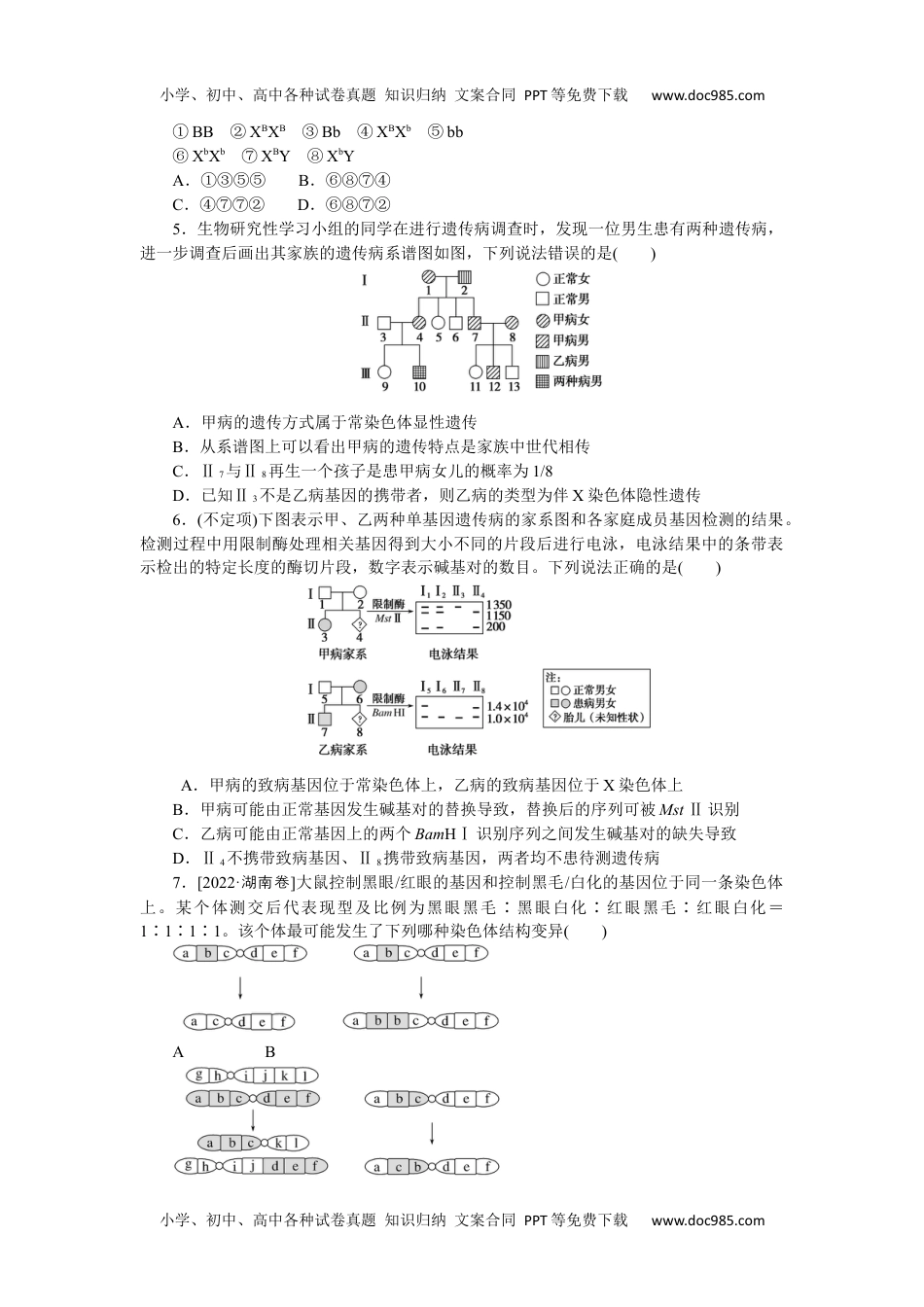 高中2023《微专题·小练习》·生物·新教材·XL-7专练57　人类遗传病图像分析与概率计算.docx