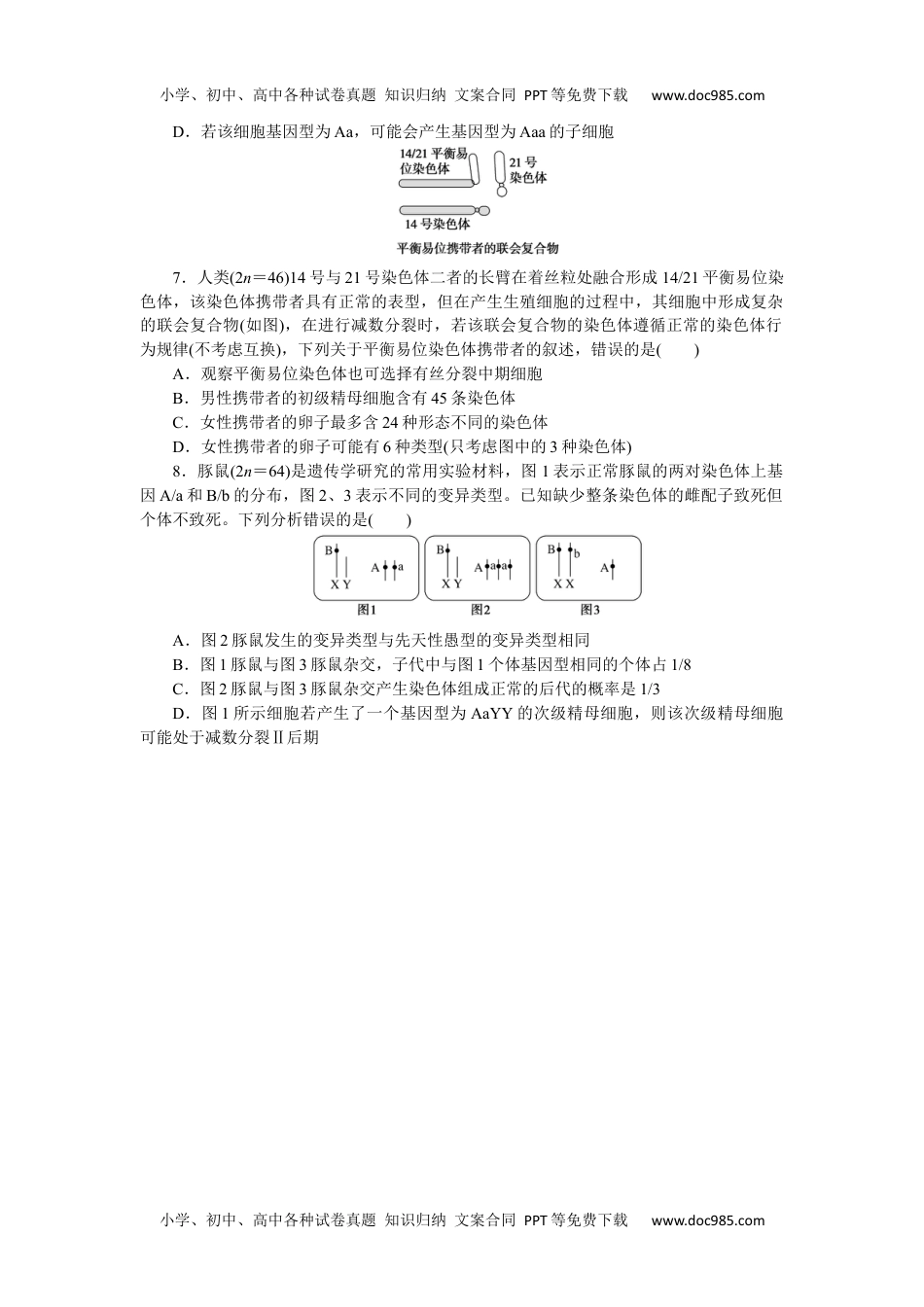 高中2023《微专题·小练习》·生物·新教材·XL-7专练54　染色体变异.docx