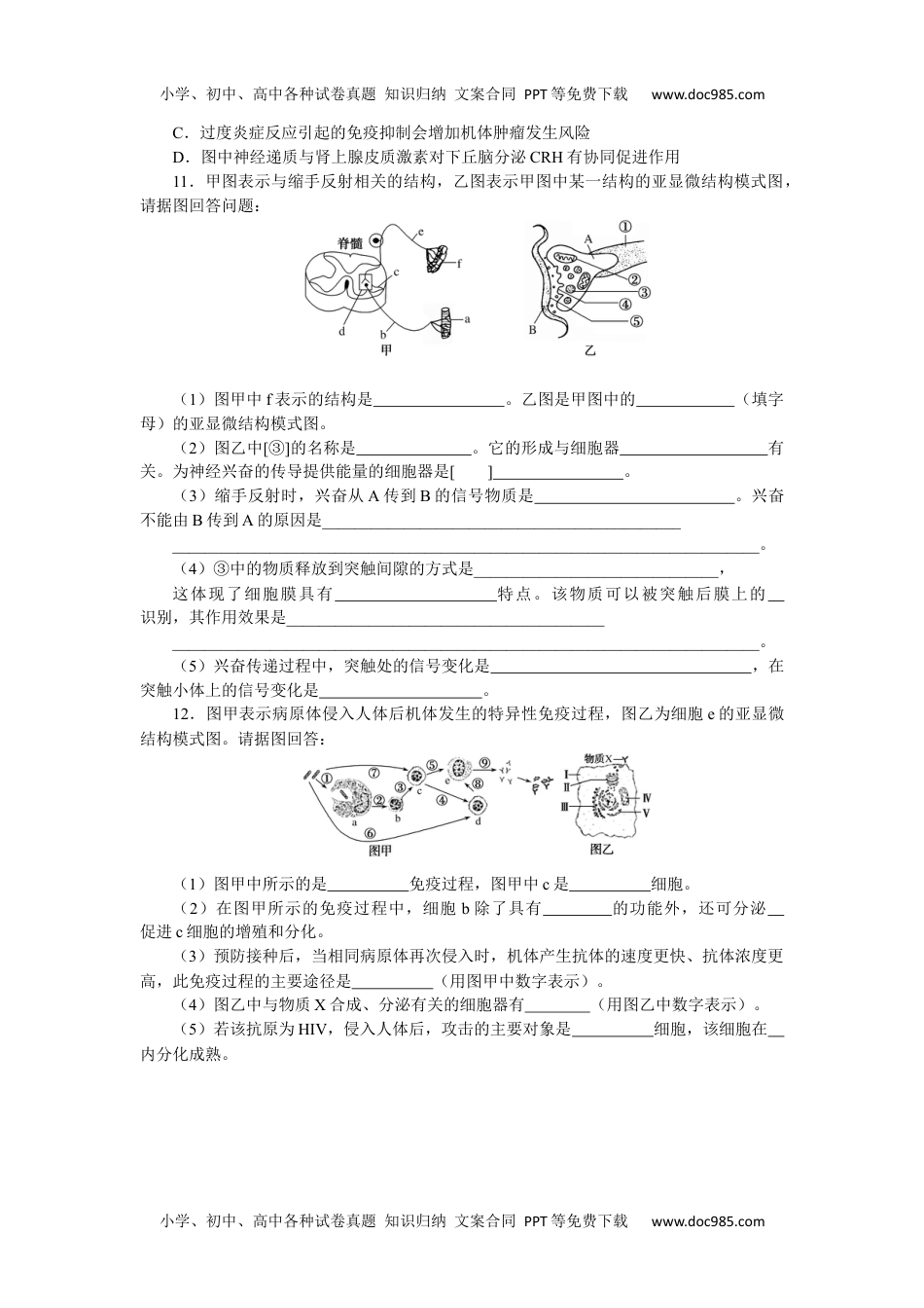 高中2023《微专题·小练习》·生物专练97　人体的内环境与稳态及动物和人体生命活动的调节综合练.docx