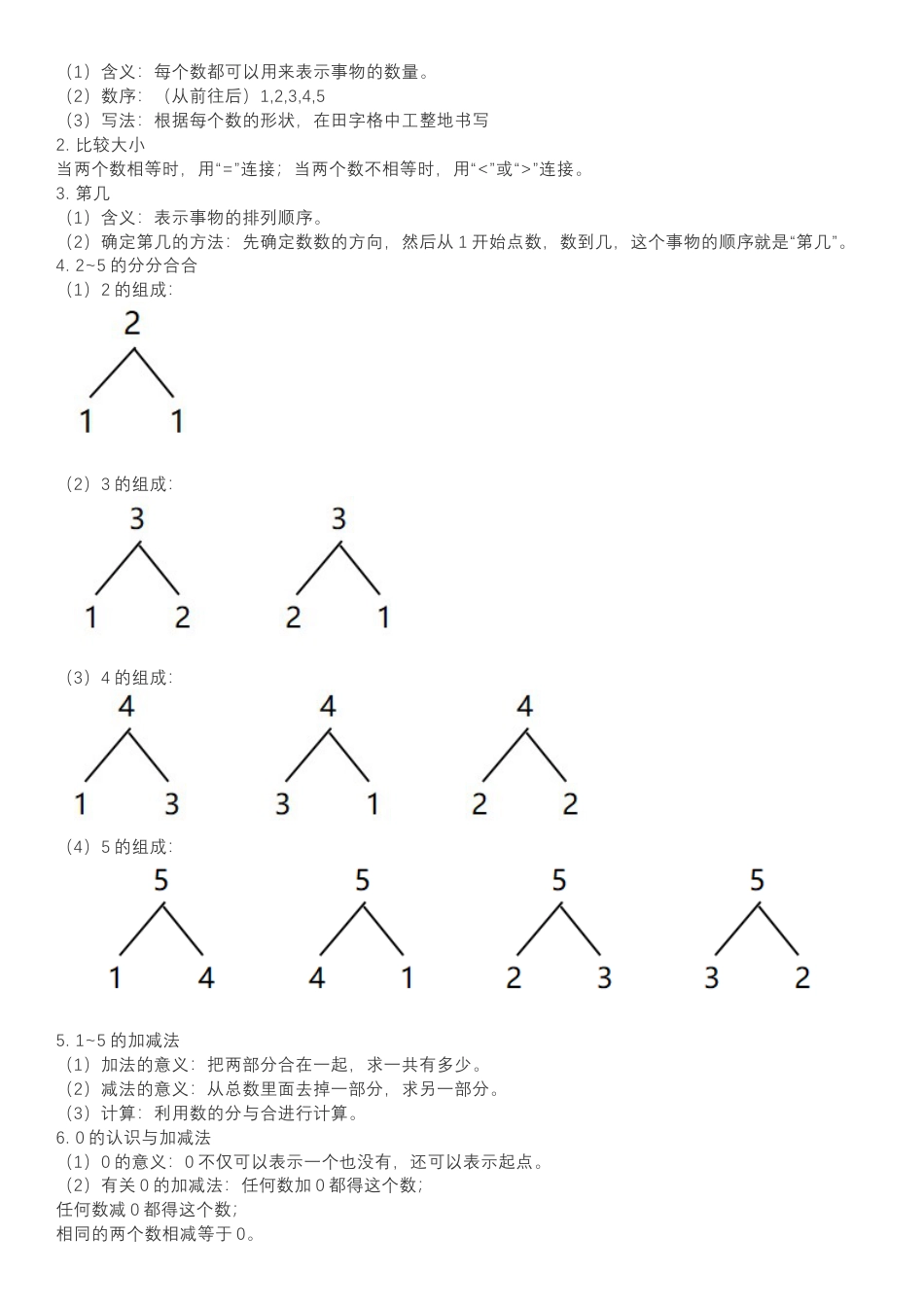 (人教版)一年级数学上册知识汇总.doc