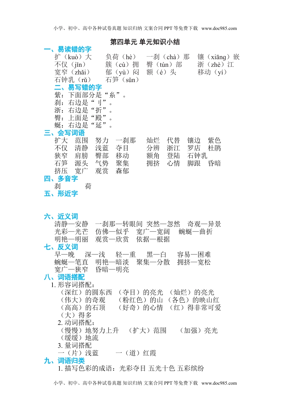 部编4年级语文（下册）第5单元 知识小结.doc