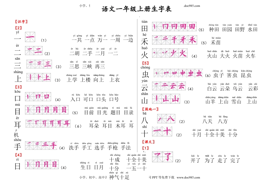 小学一年级语文上册生字笔顺组词.doc