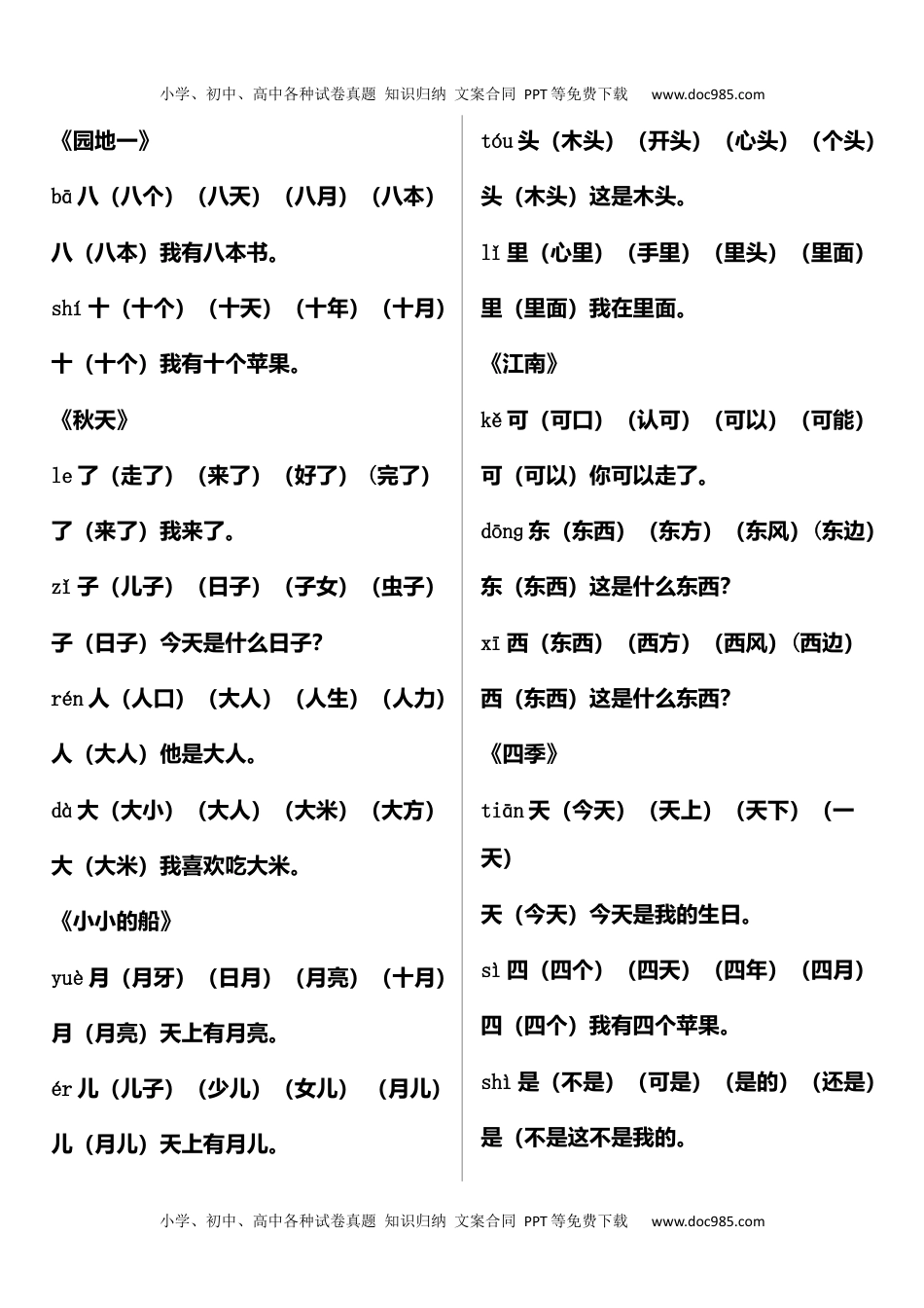 小学一年级语文上册写字表生字组词造句.docx