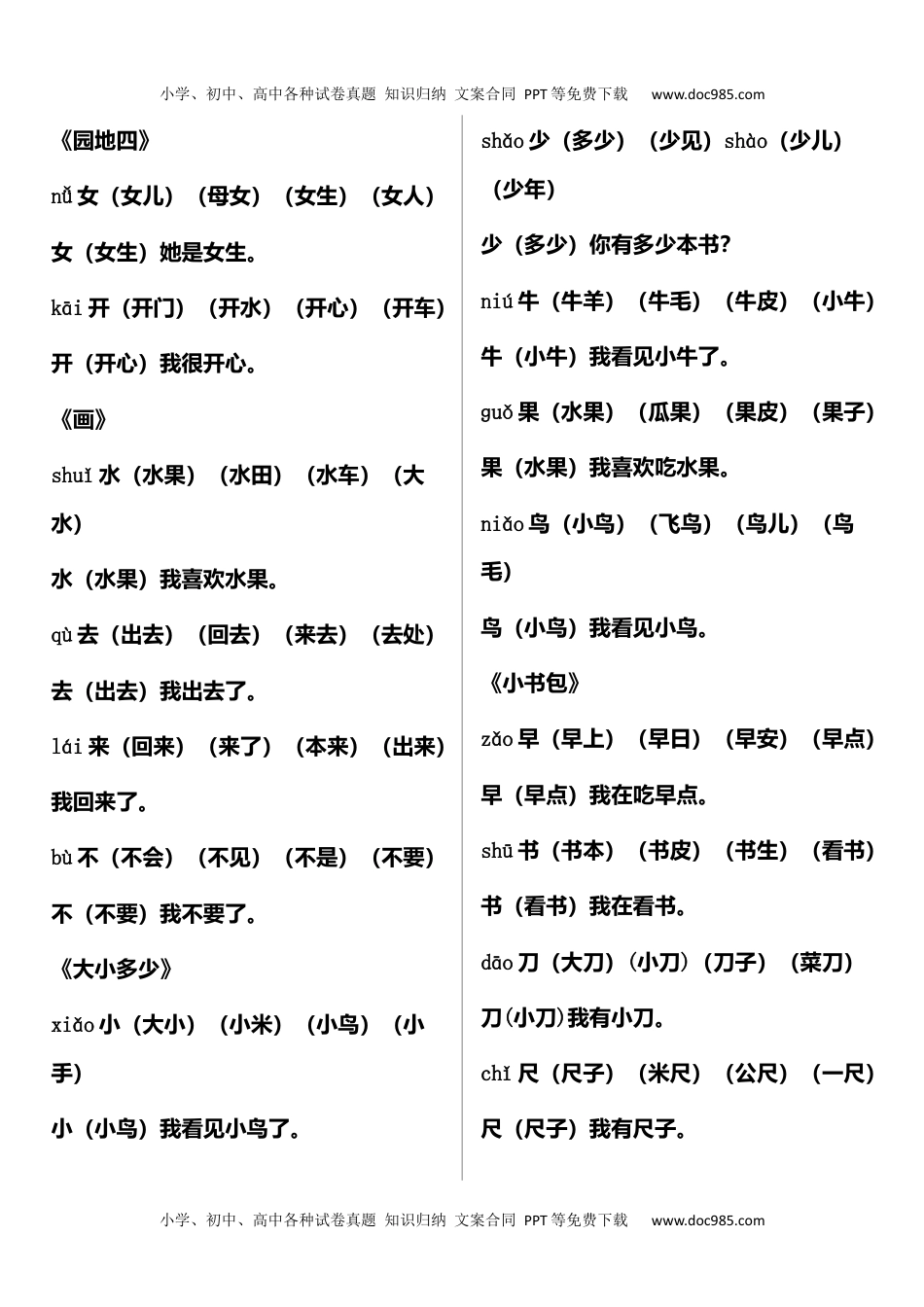 小学一年级语文上册写字表生字组词造句.docx