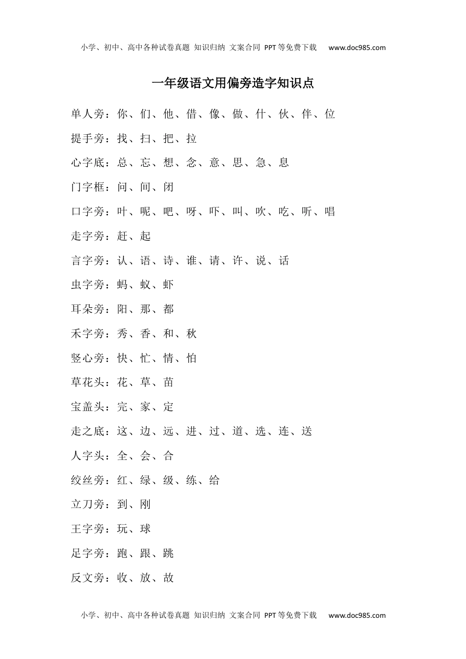 小学一年级语文上册用偏旁造字知识点.docx