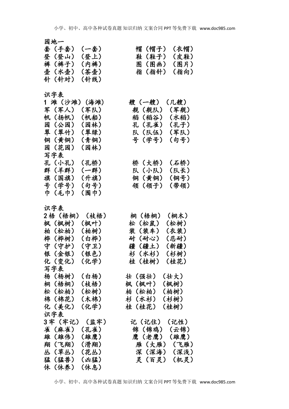 小学二年级语文上册生字组词总复习.doc