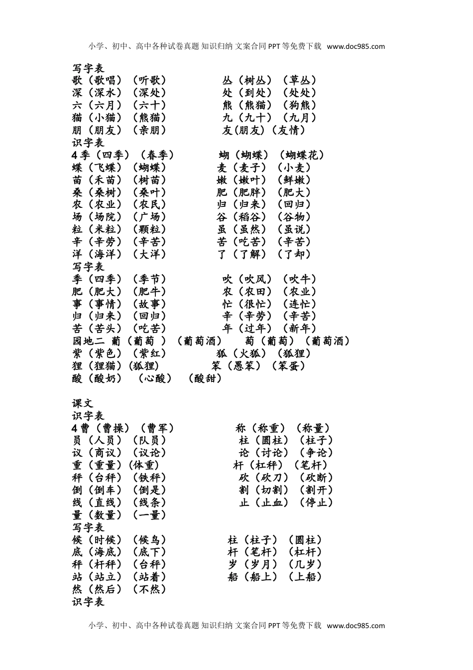 小学二年级语文上册生字组词总复习.doc