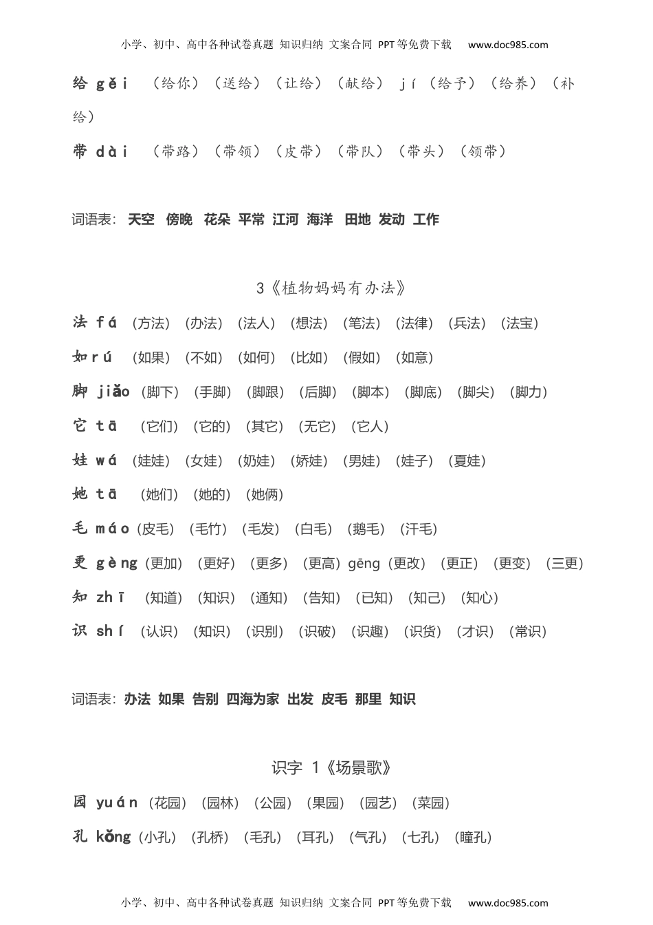 小学二年级语文上册全册生字拼音组词.docx