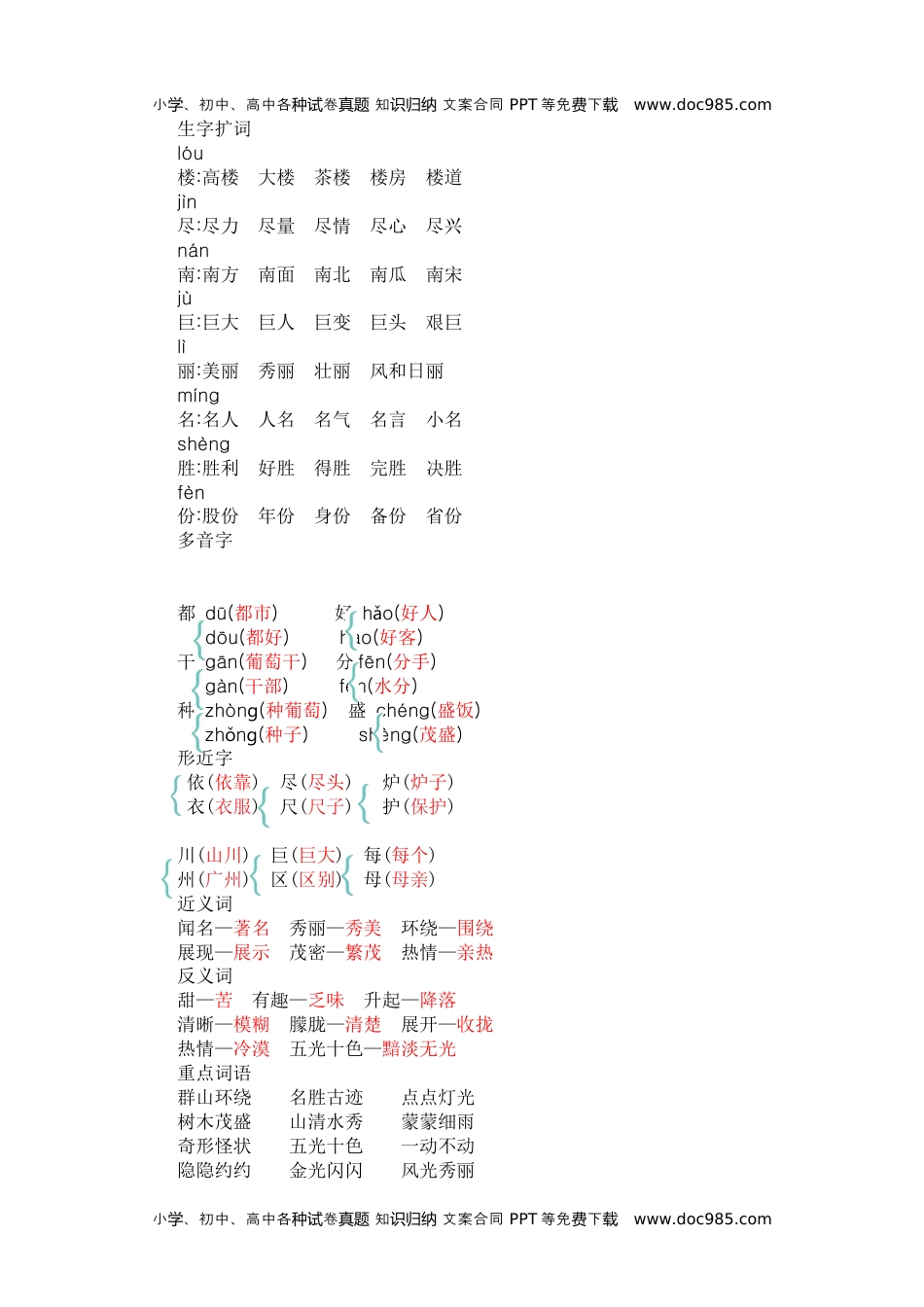 小学二年级语文上册第四单元知识小结 (1).docx