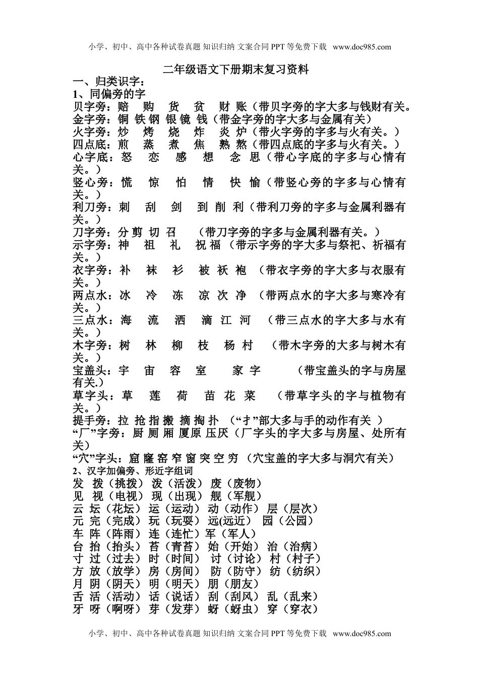 小学语文二年级下册期末复习资料.doc