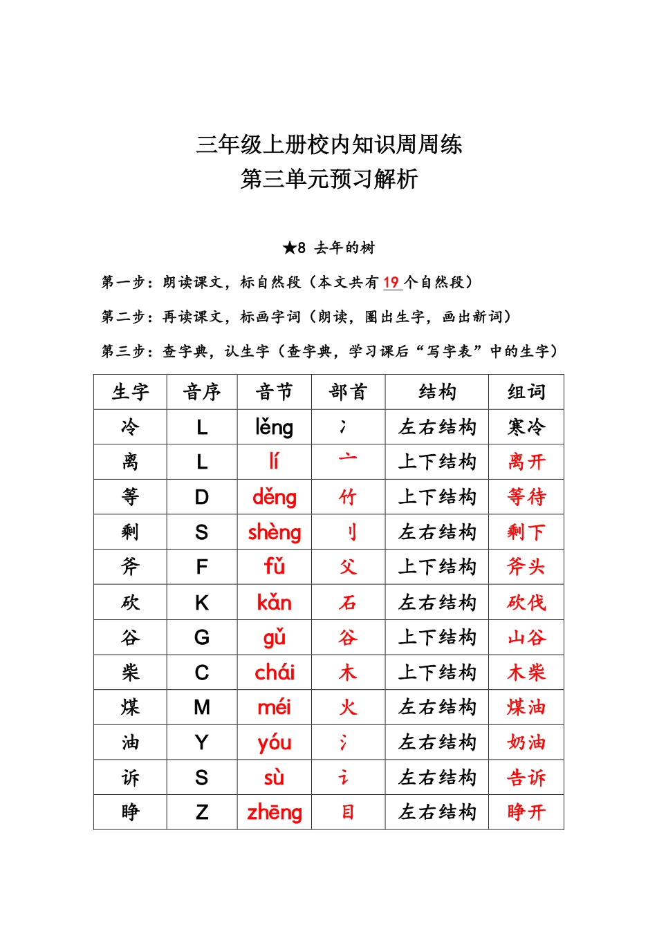 【语文基本功训练营】—三年级上册校内知识周周练第3单元预习解析（部编版）(1).pdf