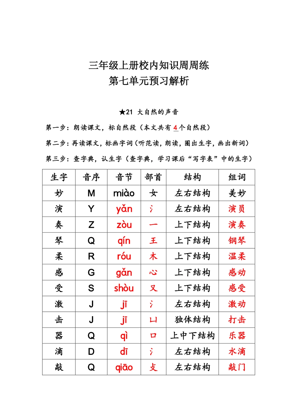 【语文基本功训练营】—三年级上册校内知识周周练第7单元预习解析（部编版）(1).pdf