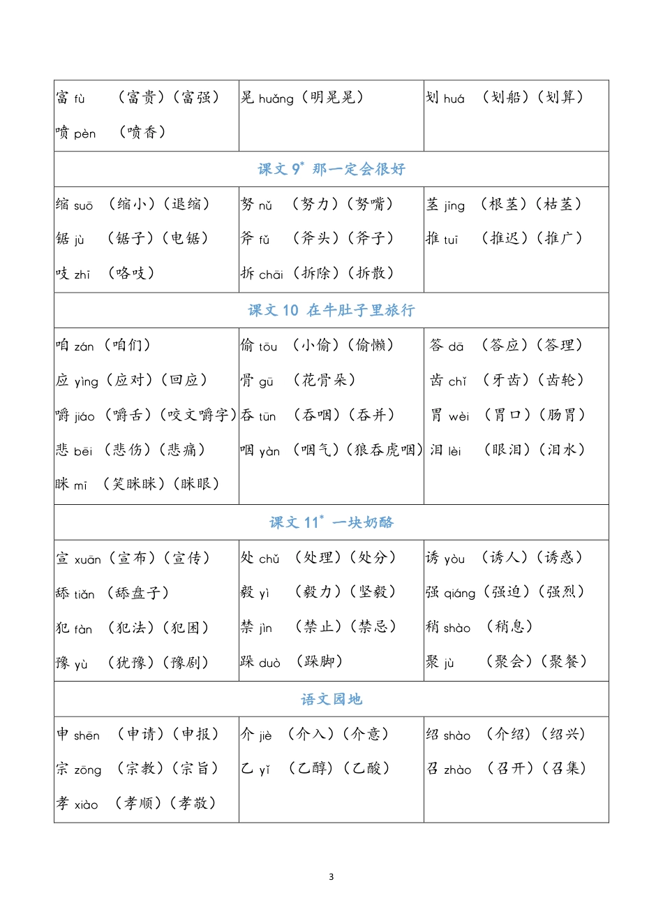 部编版三年级（上册）语文识字表生字组词(1).pdf