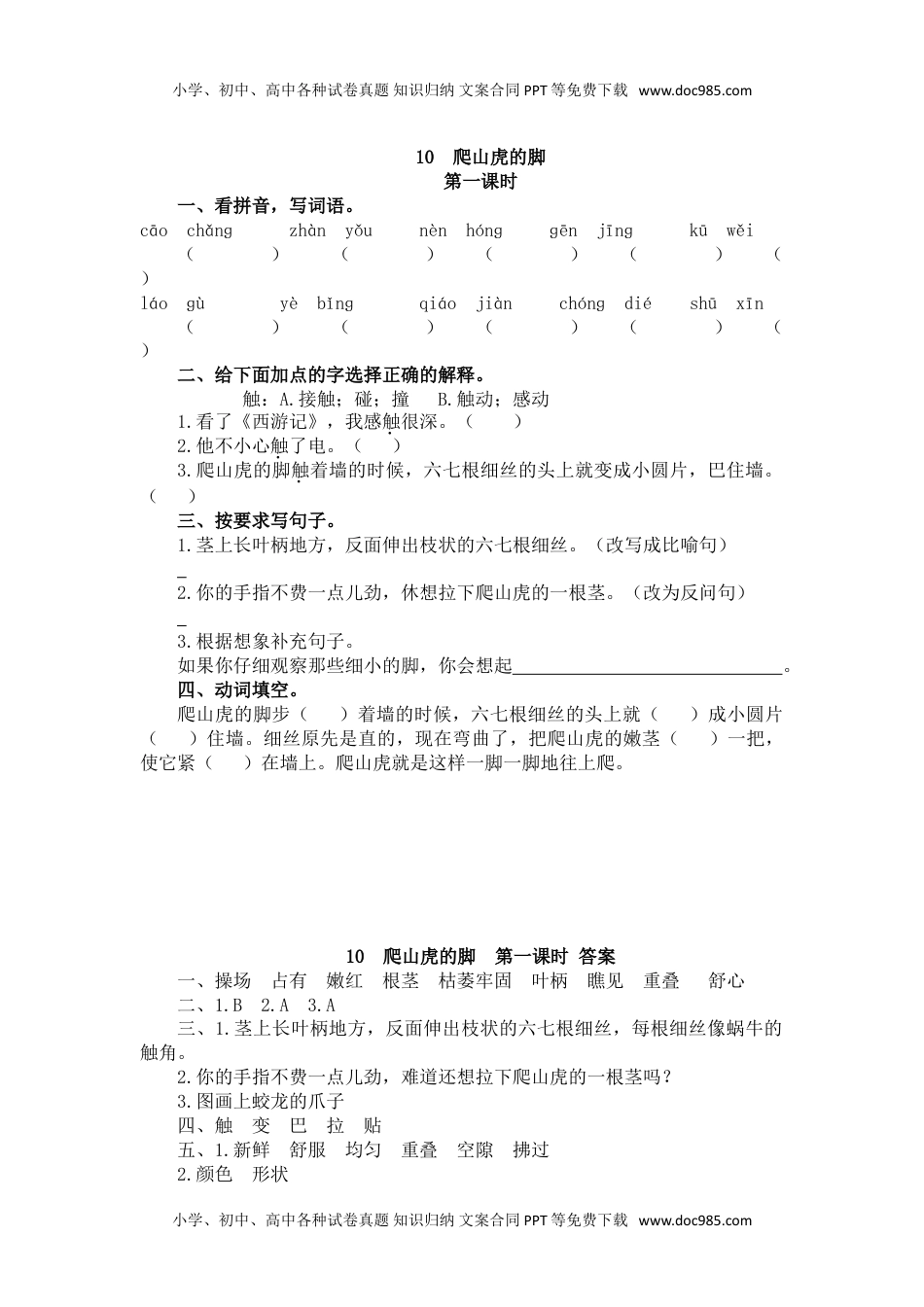 小学语文四年级上册10 爬山虎的脚 (2).doc