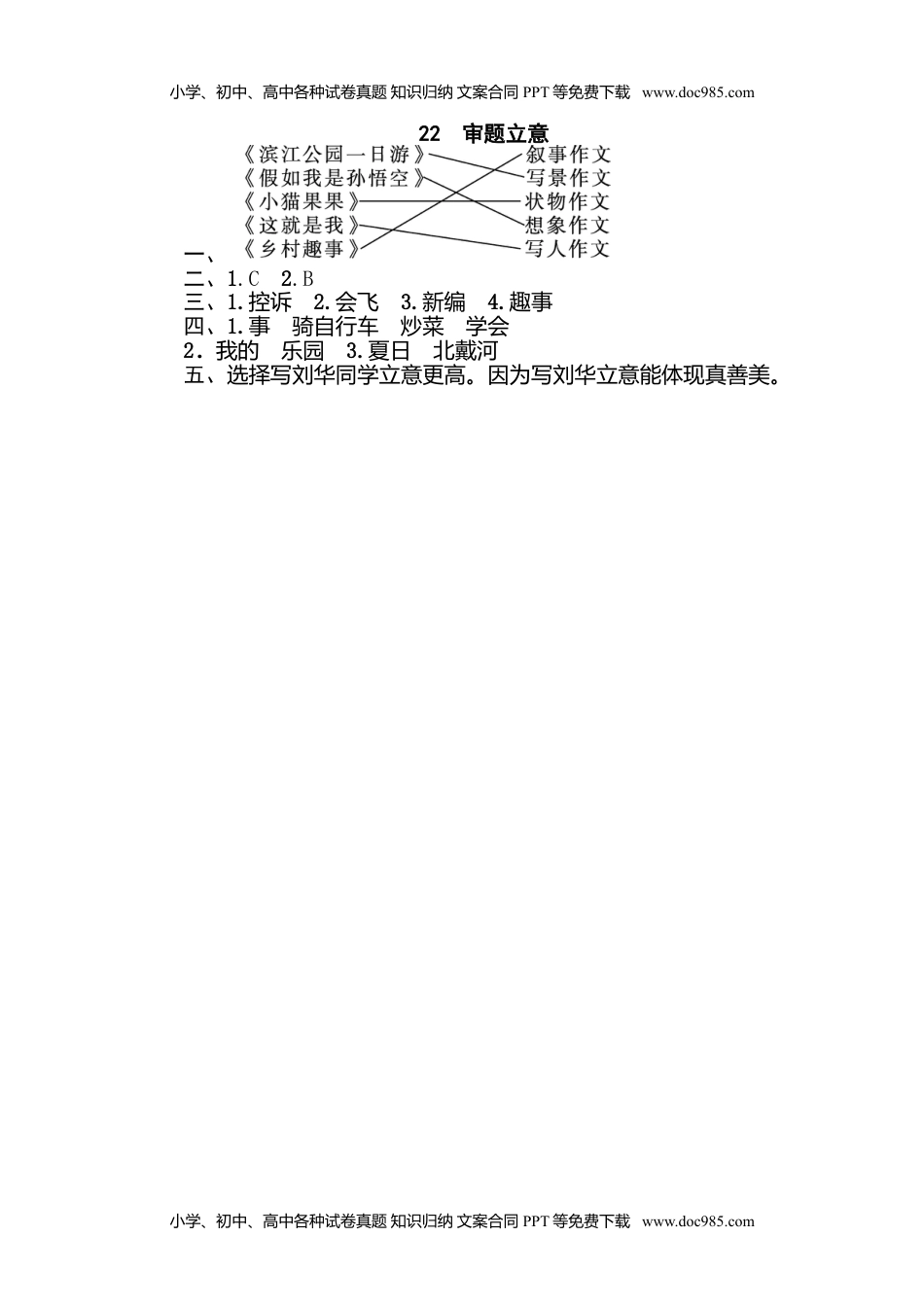 小学语文四年级下册22 审题立意 (1).doc