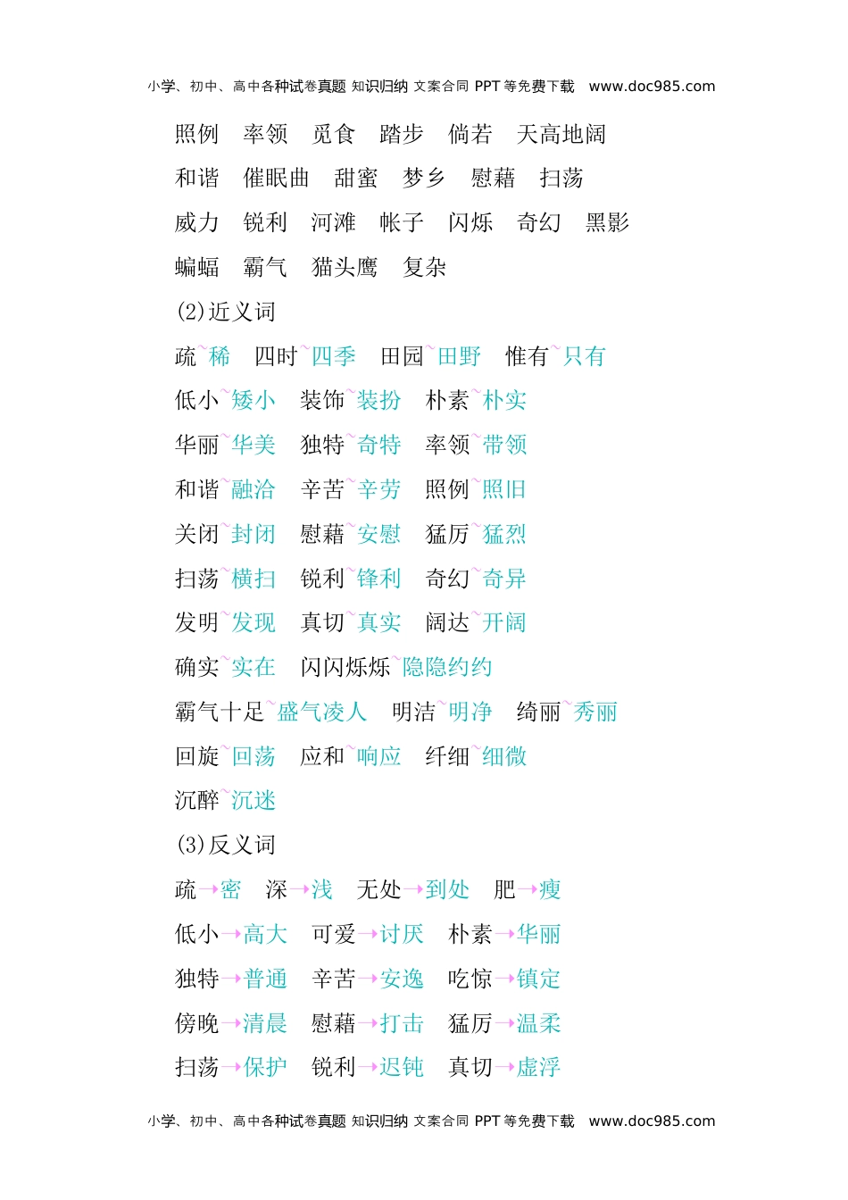 小学语文四年级下册第一单元知识小结 (1).docx