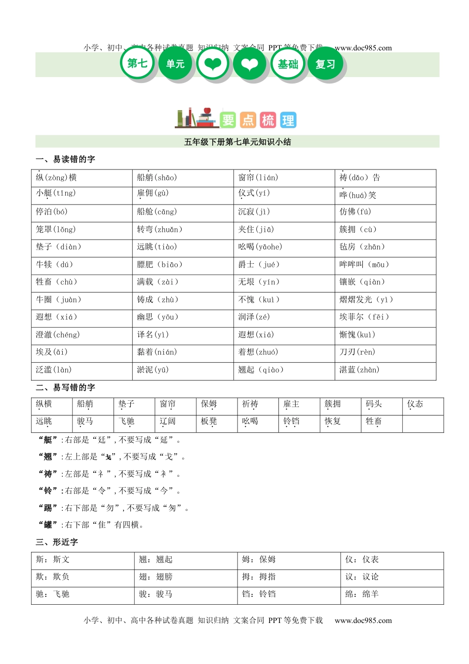 第7单元（知识梳理+检测）（含答案）-2023年五年级语文下册单元复习讲义.docx